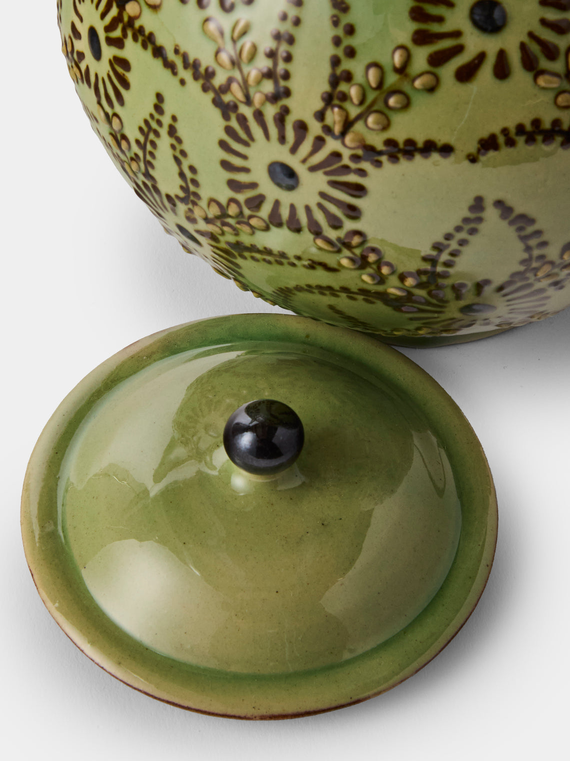 Poterie d’Évires - Flowers Hand-Painted Ceramic Small Teapot - Green - ABASK