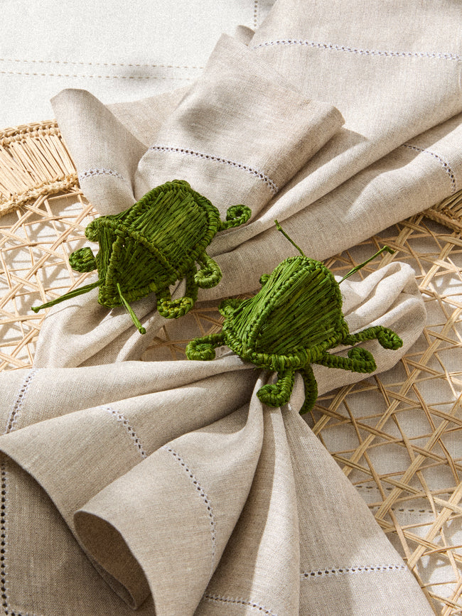 Artesanías del Atlántico - | Set of 4 | Beetle Handwoven Palm Napkin Rings - Green - ABASK