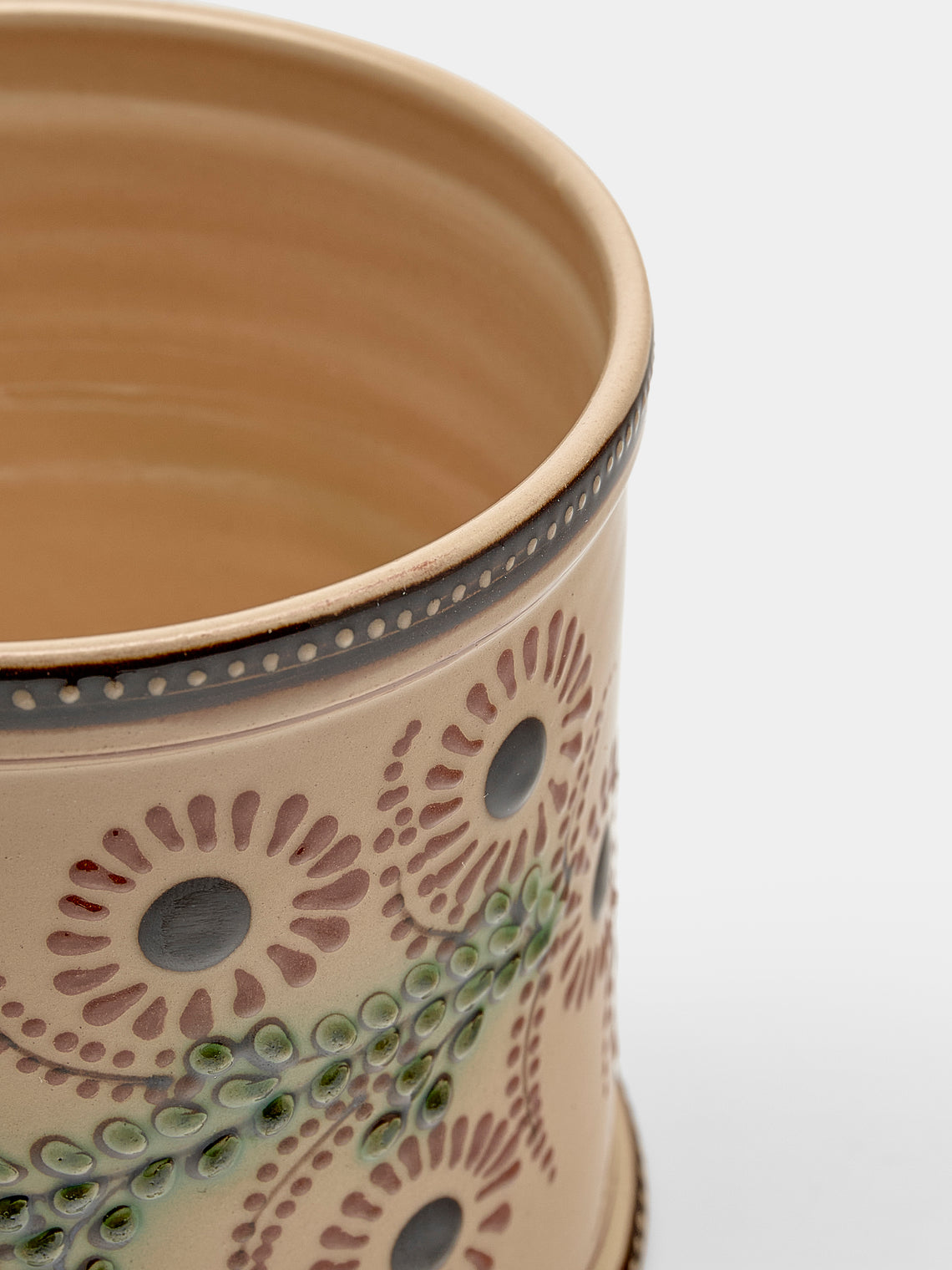 Poterie d’Évires - Flowers Hand-Painted Ceramic Medium Lidded Pot - Cream - ABASK