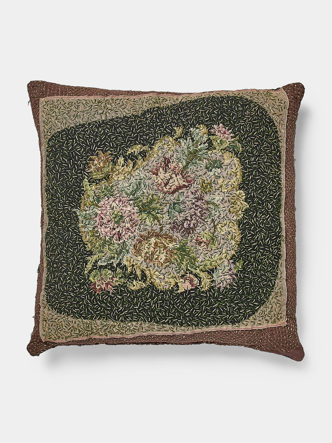 By Walid - 19th-Century Victorian Needlepoint Patchwork Wool and Cotton Cushion - Multiple - ABASK - 