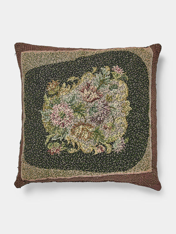 By Walid - 19th-Century Victorian Needlepoint Patchwork Wool and Cotton Cushion - Multiple - ABASK - 