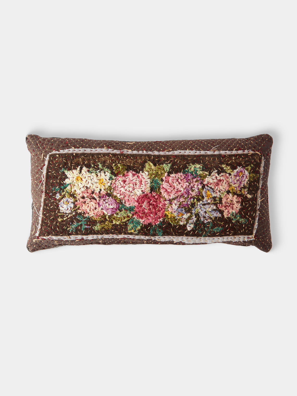 By Walid - 19th-Century Needlepoint Wool, Linen and Cotton Cushion (19.5in/50cm) - Multiple - ABASK - 