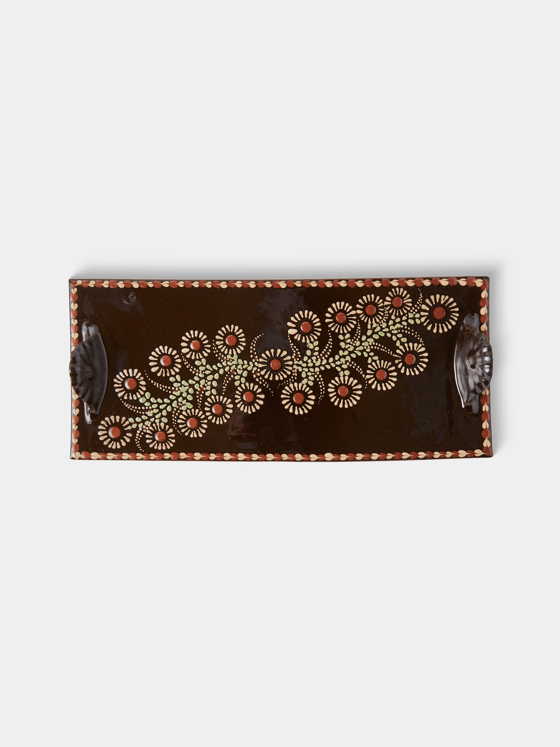 Poterie d’Évires - Flowers Hand-Painted Ceramic Cheese Platter - Dark brown - ABASK - 