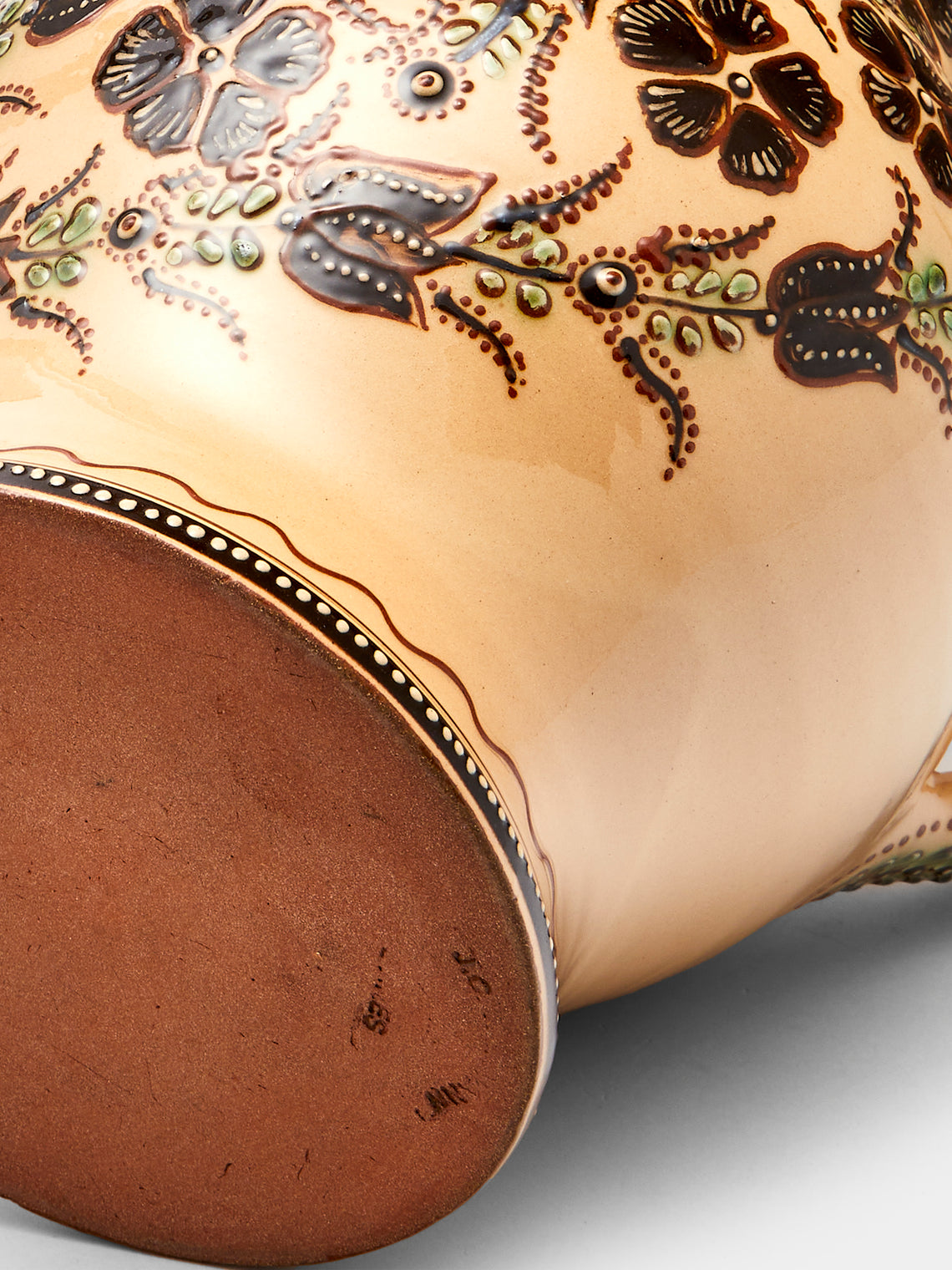 Poterie d’Évires - Birds Hand-Painted Ceramic Large Round Jug - Cream - ABASK