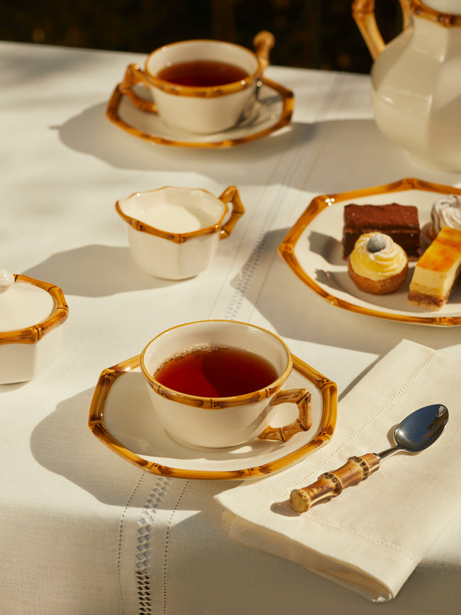 Este Ceramiche - Bamboo Hand-Painted Ceramic Teacups and Saucers (Set of 4) -  - ABASK