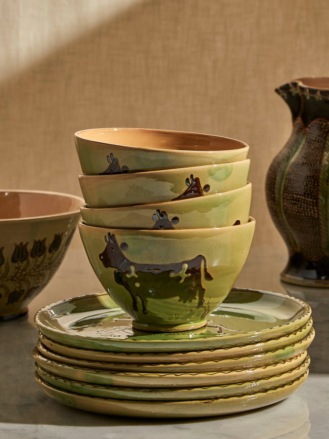 Poterie d’Évires - Cows Hand-Painted Ceramic Bowls (Set of 6) - Green - ABASK
