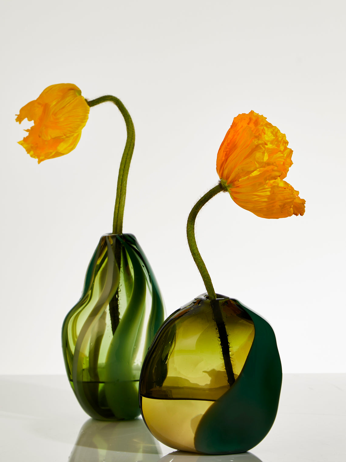 Michele Oberdieck - Olive Pod Hand-Blown Glass Bud Vases – 6in/15cm (Set of 2) - Green - ABASK