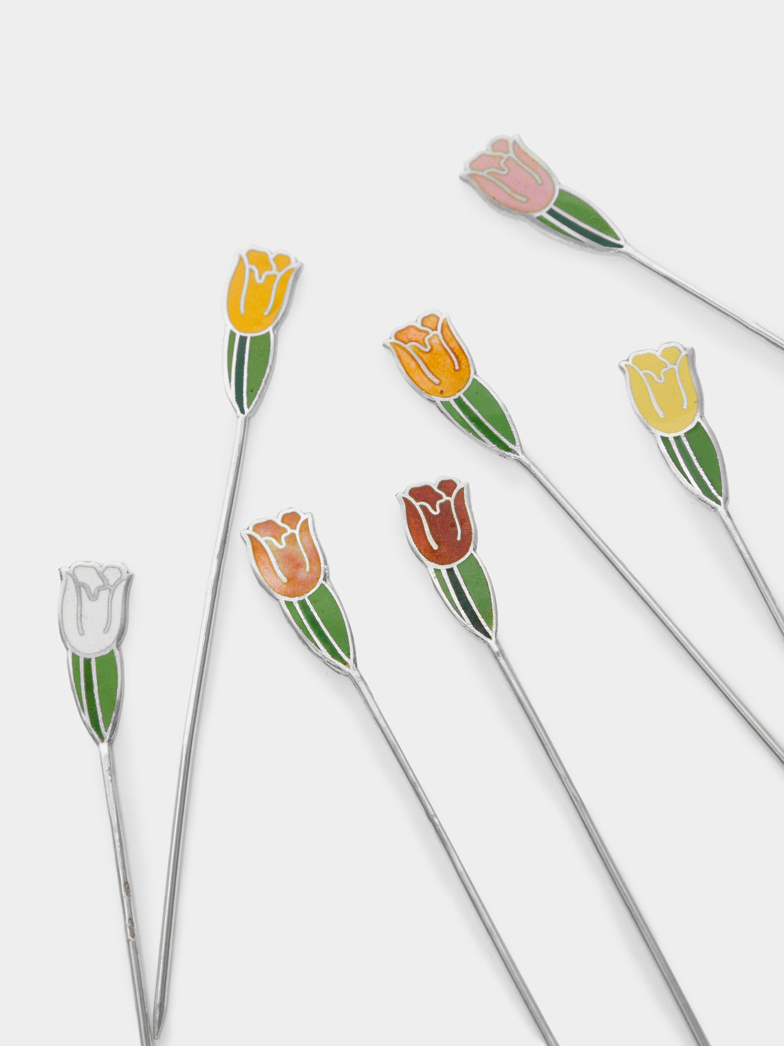 Antique and Vintage - 1953 Dutch Tulip Silver and Enamel Cocktail Picks (Set of 12) -  - ABASK