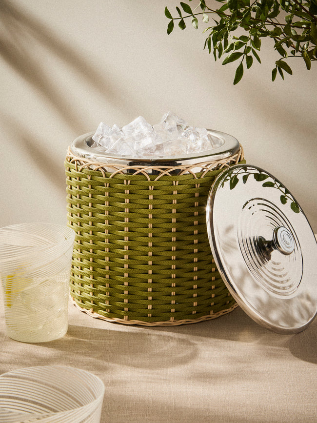 Pigment France - Menton Leather and Rattan Large Ice Bucket - Green - ABASK