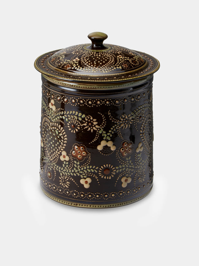 Poterie d’Évires - Flowers Hand-Painted Ceramic Large Lidded Pot - Dark brown - ABASK - 