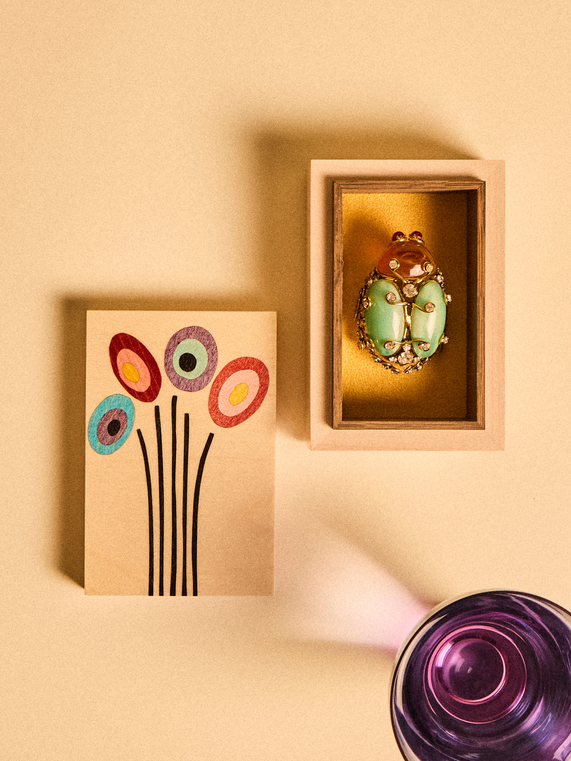 Kevin Stamper - Miro Bouquet Wood Small Jewelry Box - Cream - ABASK