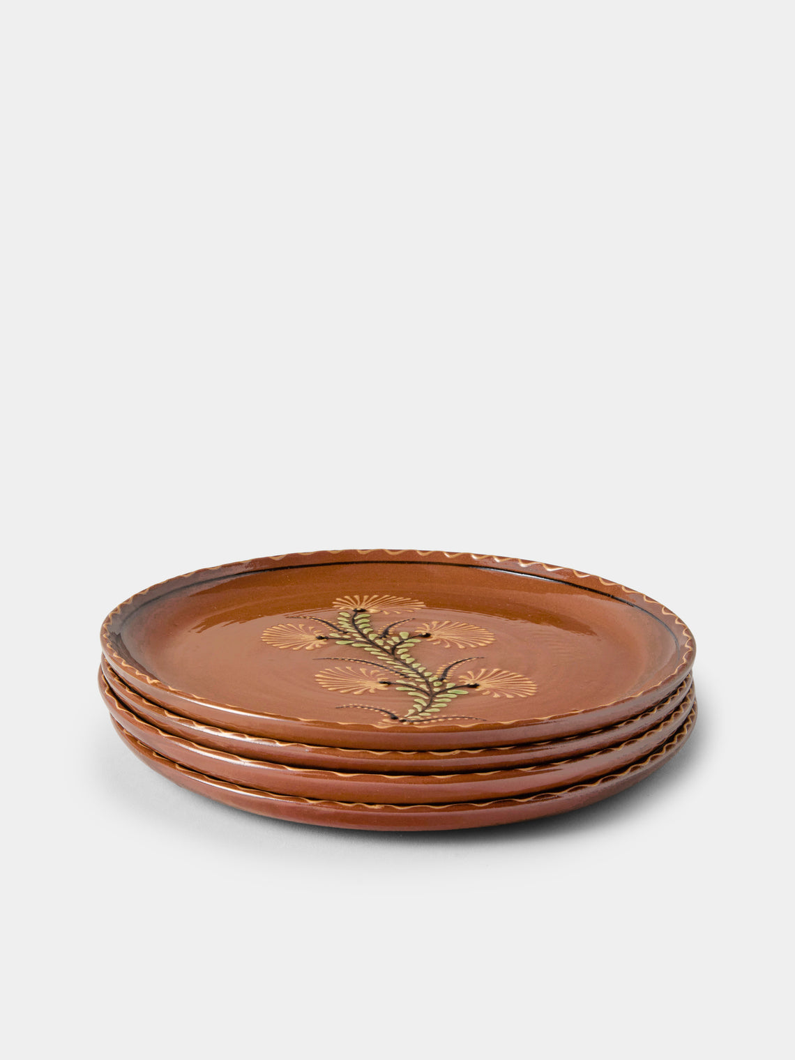 Poterie d’Évires - Flowers Hand-Painted Ceramic Dinner Plates – 9.5in/24cm (Set of 4) - Light Brown - ABASK