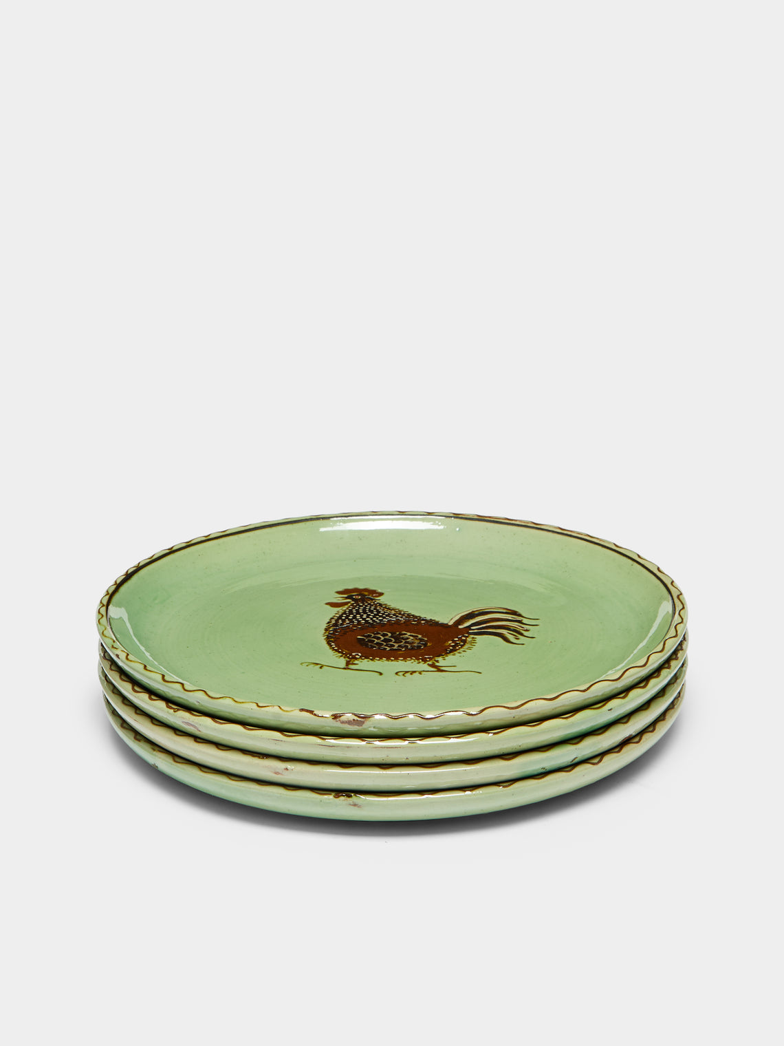 Poterie d’Évires - Chickens Hand-Painted Ceramic Dinner Plates (Set of 4) -  - ABASK