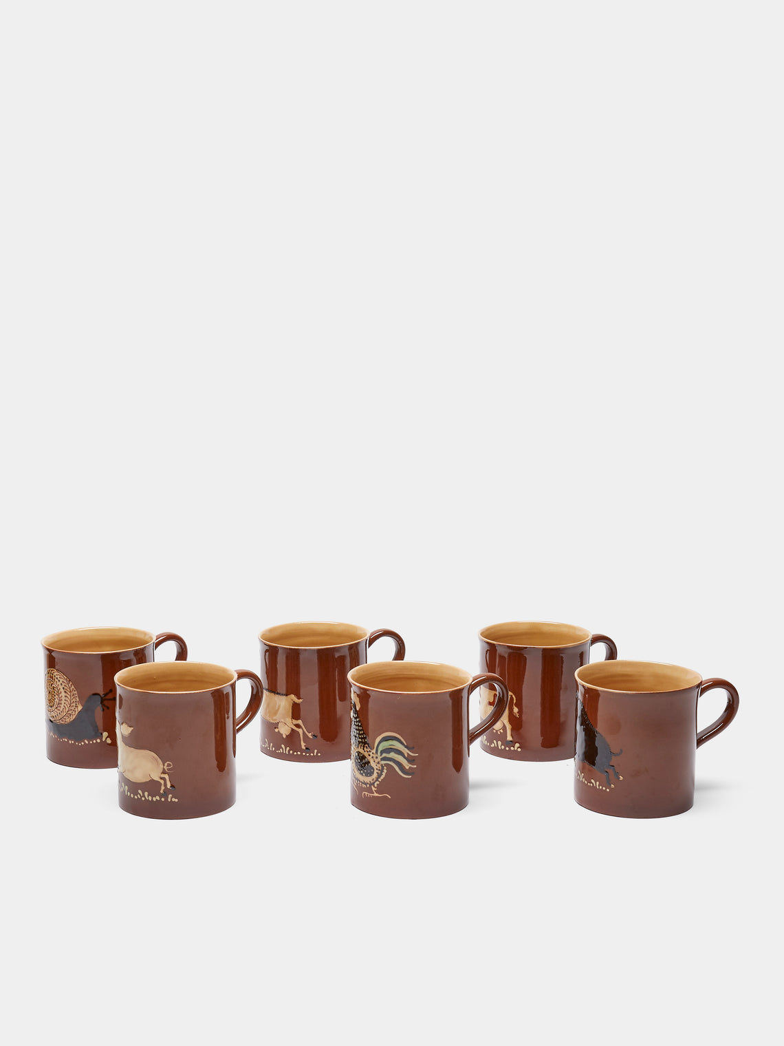 Poterie d’Évires - Animals Hand-Painted Ceramic Mugs (Set of 6) - Light brown - ABASK