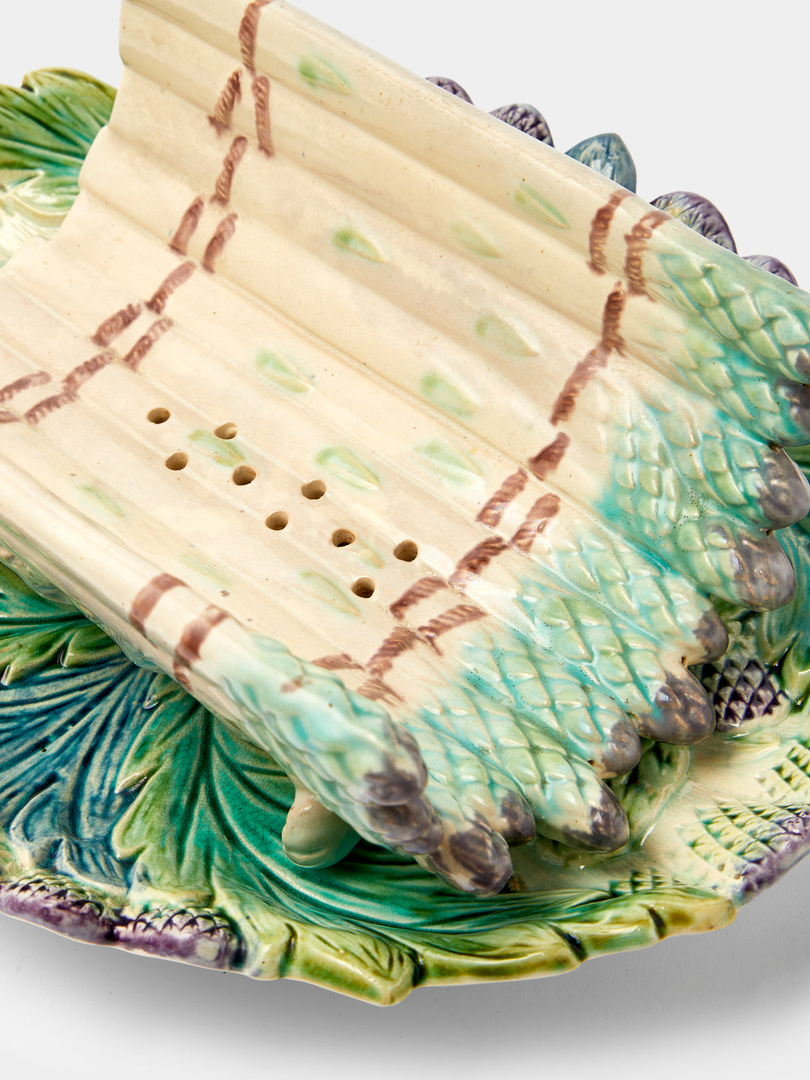 Antique and Vintage - 1900s Ceramic Asparagus Platter - Green - ABASK