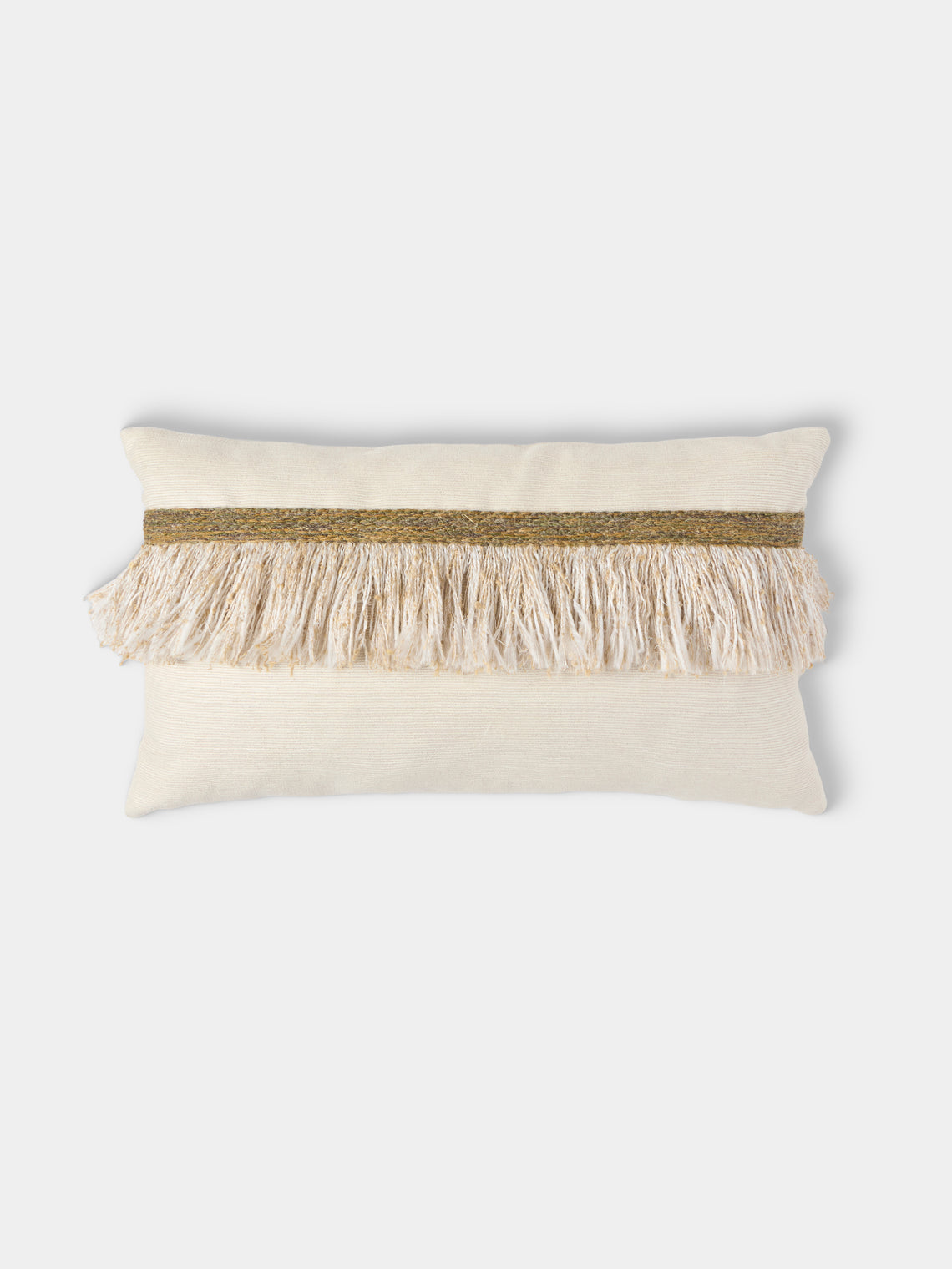 de Le Cuona - Jungle Silk Fringed Cushion (23.5in/60cm) - Ivory - ABASK - 
