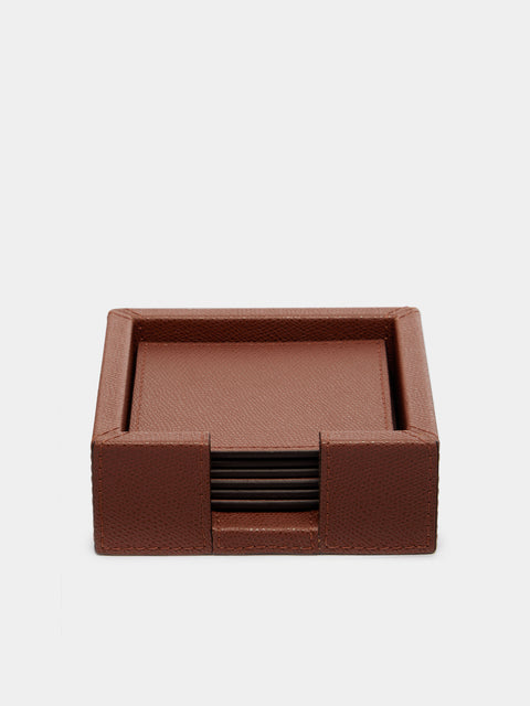Giobagnara - Tao Leather Square Coasters (Set of 6) - Brown - ABASK - 