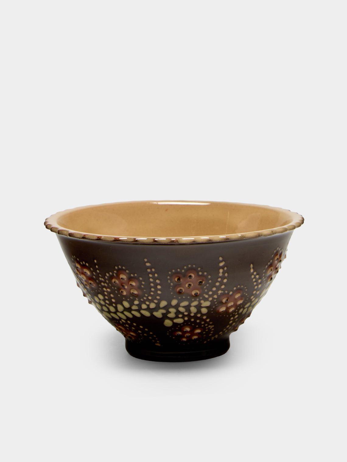 Poterie d’Évires - Flowers Hand-Painted Ceramic Petite Fluted Bowls (Set of 6) - Dark brown - ABASK
