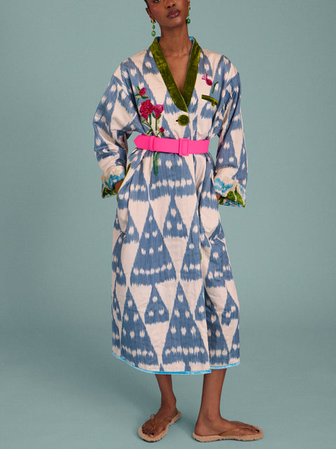 Nazzy Beglari - Hand-Loomed Ikat Velvet Reversible Robe | One Size - Multiple - ABASK