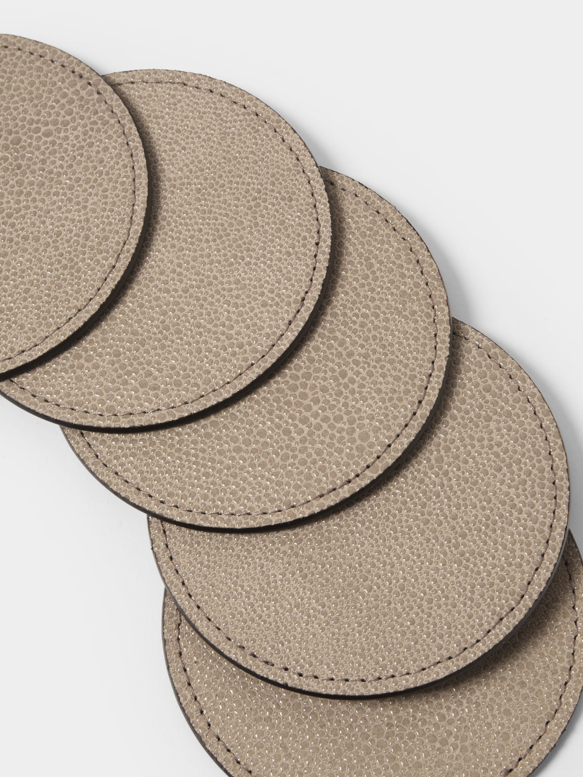 Pinetti - Leather Round Coasters (Set of 6) - Taupe - ABASK