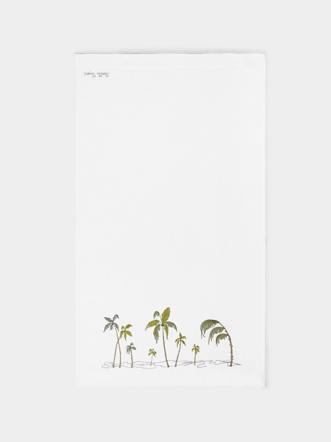 Loretta Caponi - Palm Tree Hand-Embroidered Cotton Bath Sheet -  - ABASK