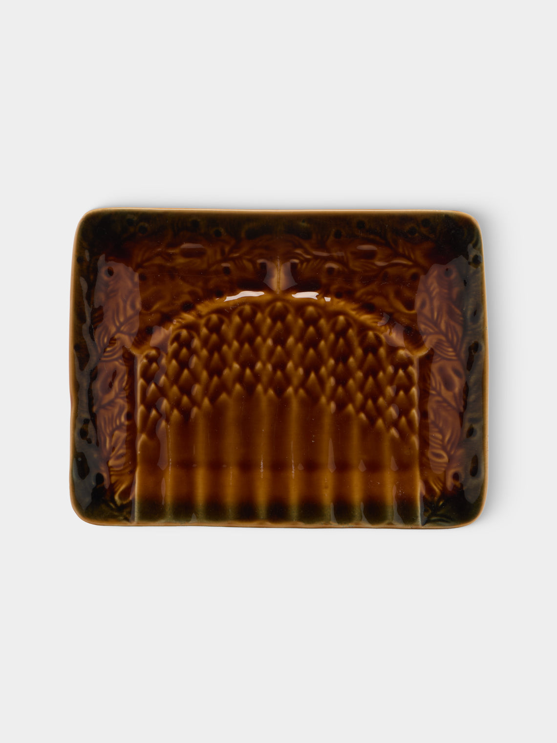 Antique and Vintage - Mid-Century Majolica Ceramic Asparagus Plates (Set of 3) - Brown - ABASK