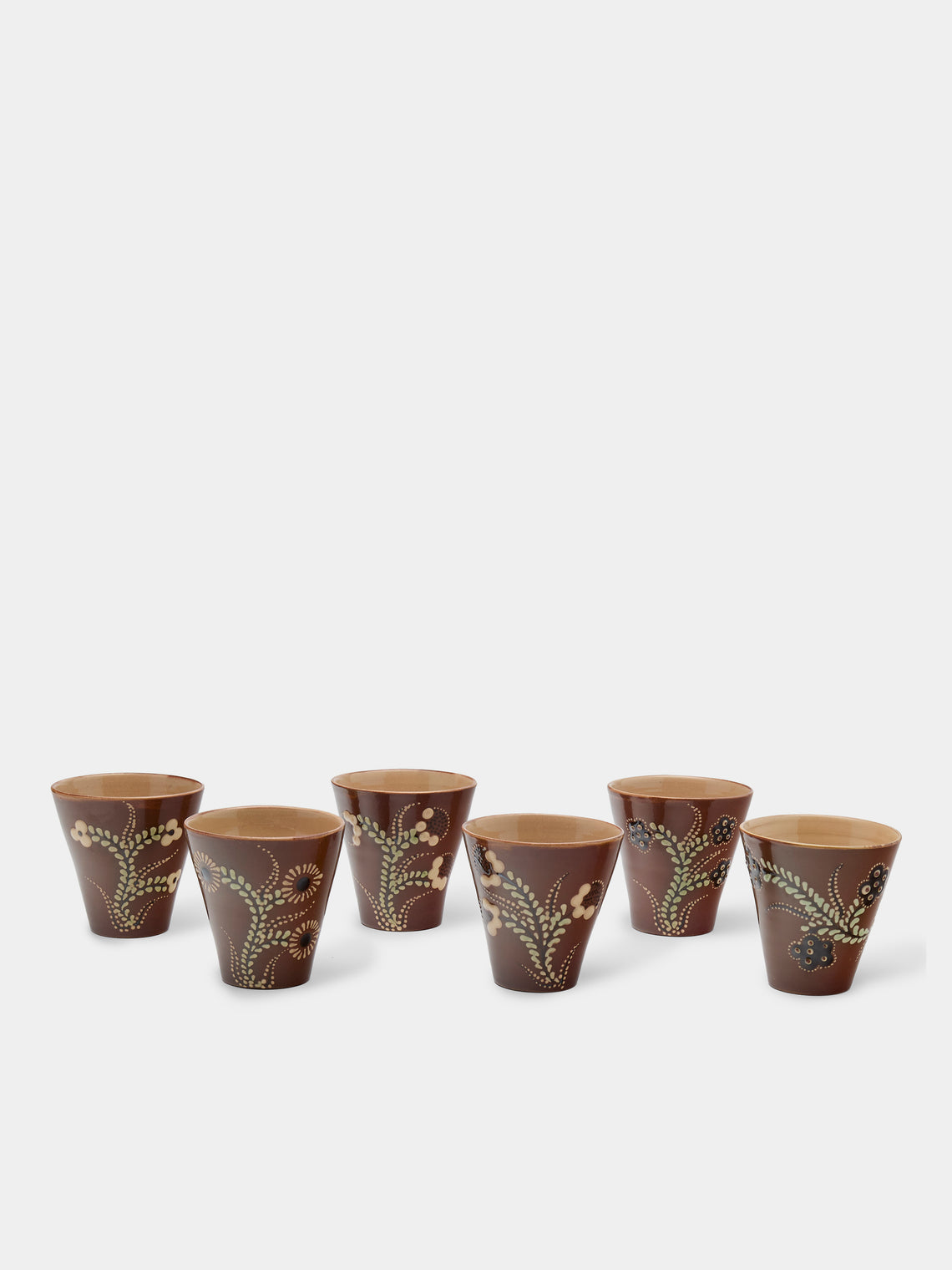 Poterie d’Évires - Flowers Hand-Painted Ceramic Coffee Cups (Set of 6) - Light brown - ABASK