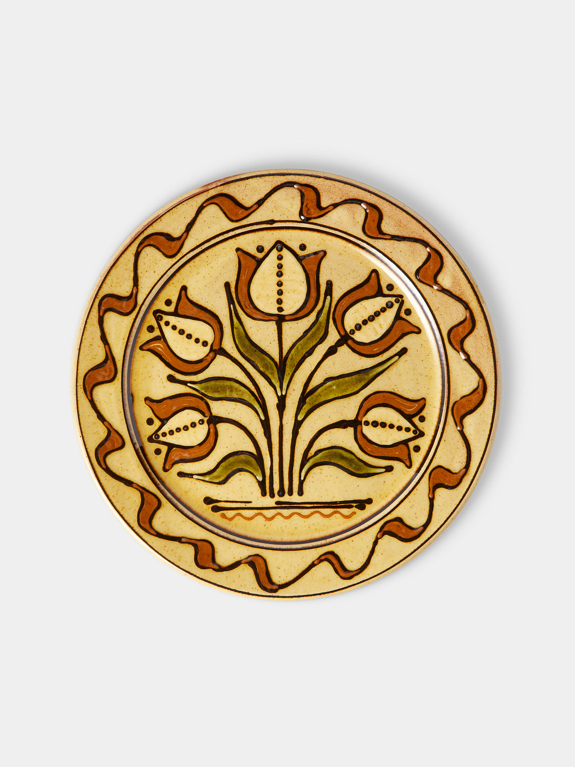 Fitch & McAndrew - Tulips Slipware Dinner Plate (10.4in/26.5cm) - Yellow - ABASK - 