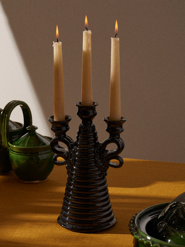 Poterie de Cliousclat - Slipware Candelabra - Black - ABASK
