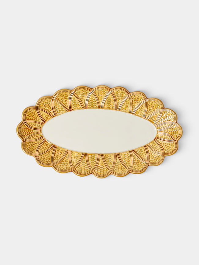 Verdolini - Woven Hand-Painted Majolica Ceramic Serving Platter - Natural - ABASK - 