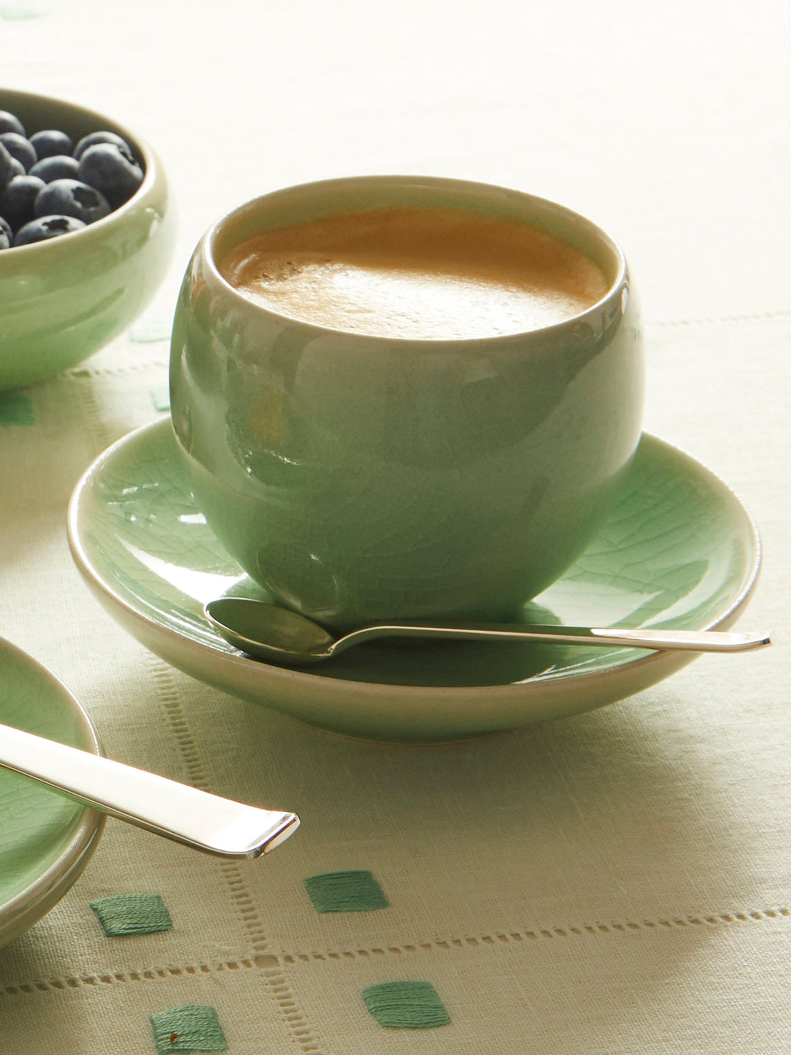 Jinho Choi - Celadon Teacups and Saucers (Set of 4) -  - ABASK