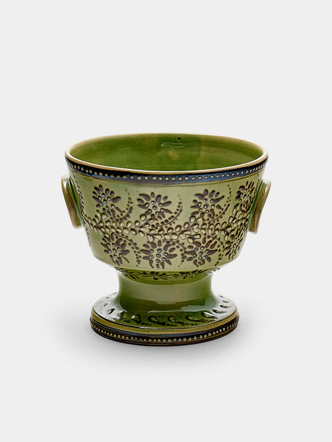 Poterie d’Évires - Flowers Hand-Painted Ceramic Small Raised Bowl - Green - ABASK - 
