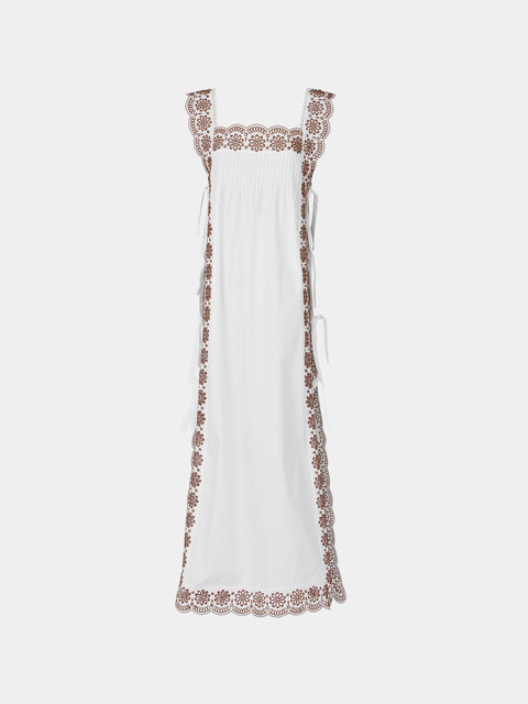 Loretta Caponi - Fiocchini Cotton Long Dress | Size: XS - White - ABASK - 