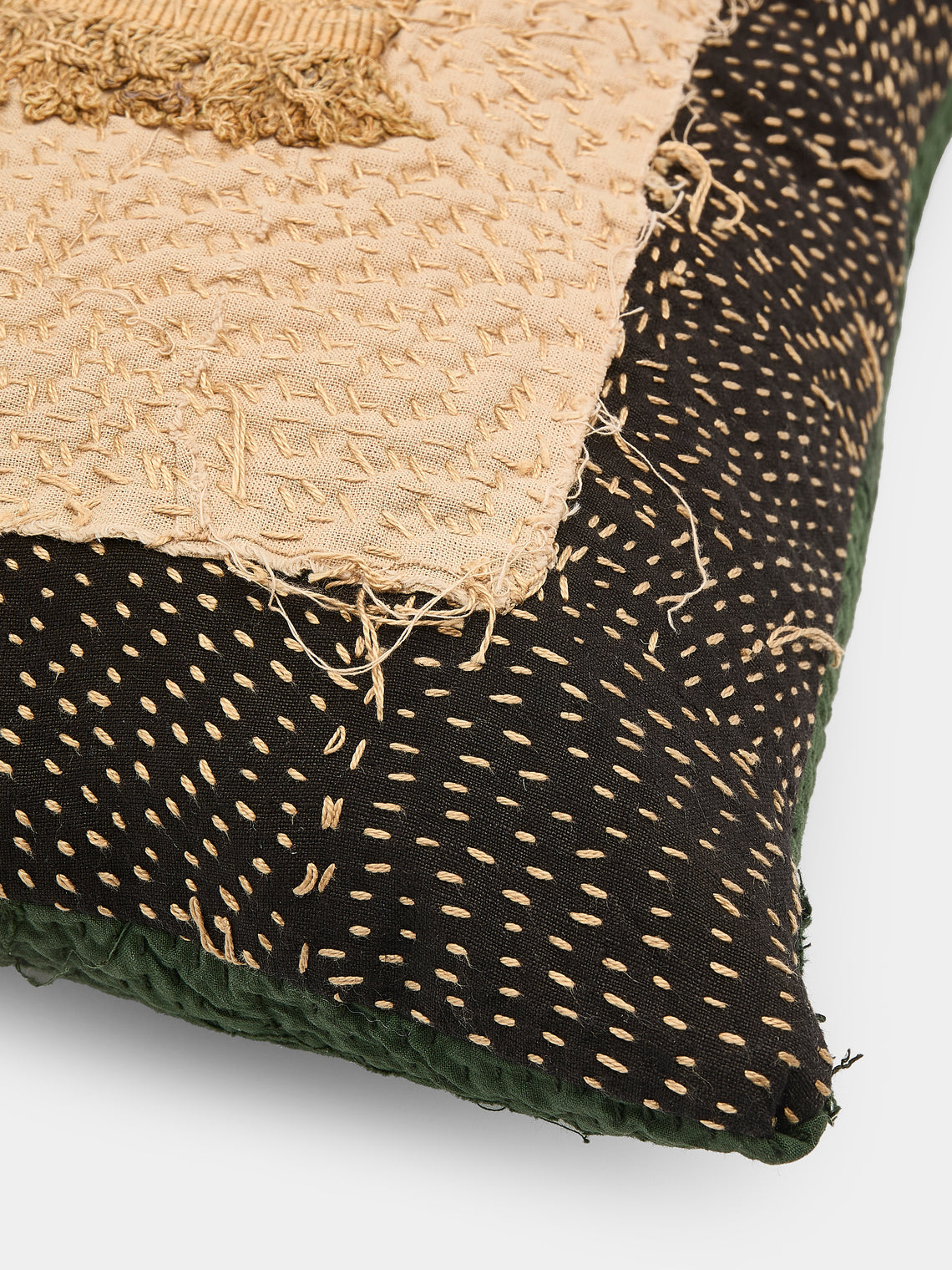 By Walid - 18th-Century English Embroidered Patchwork Wool and Cotton Cushion - Multiple - ABASK