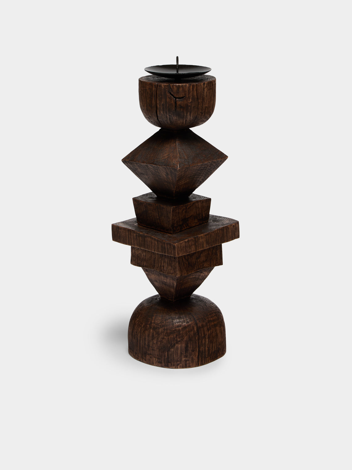 Jamie Gaunt Designs - Totem Hand-Carved Wood Candle Holder - Brown - ABASK
