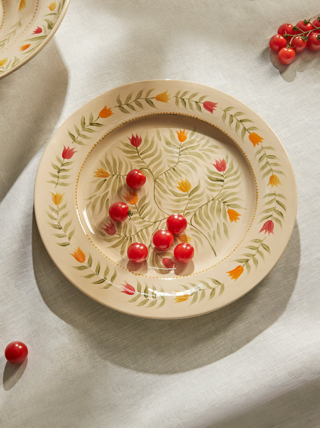 Rosanna Corfe - Tulips Hand-Painted Ceramic Round Platter - Cream - ABASK