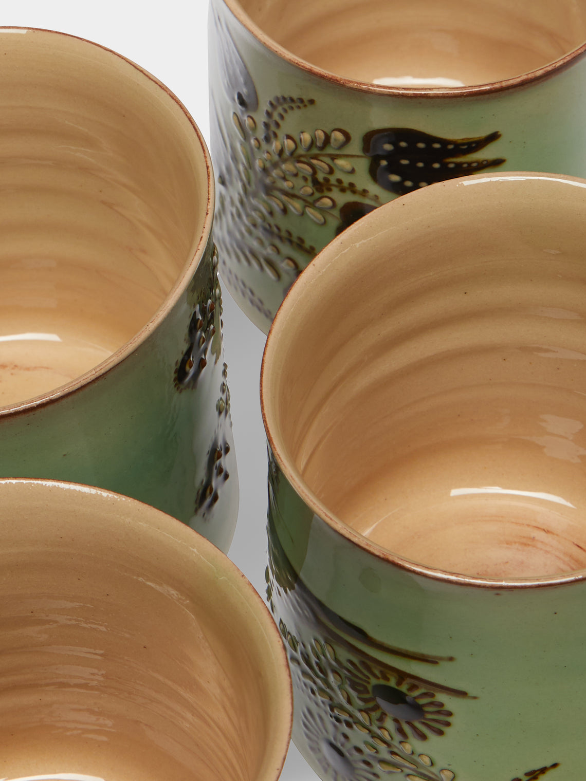 Poterie d’Évires - Birds and Flowers Hand-Painted Ceramic Mugs (Set of 4) -  - ABASK