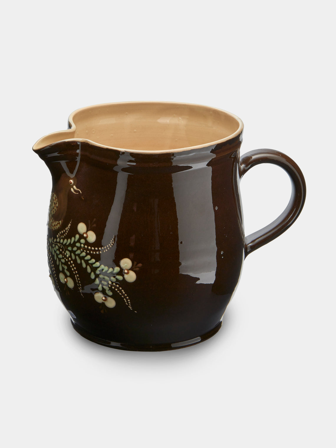 Poterie d’Évires - Birds Hand-Painted Ceramic Extra Large Jug - Dark brown - ABASK