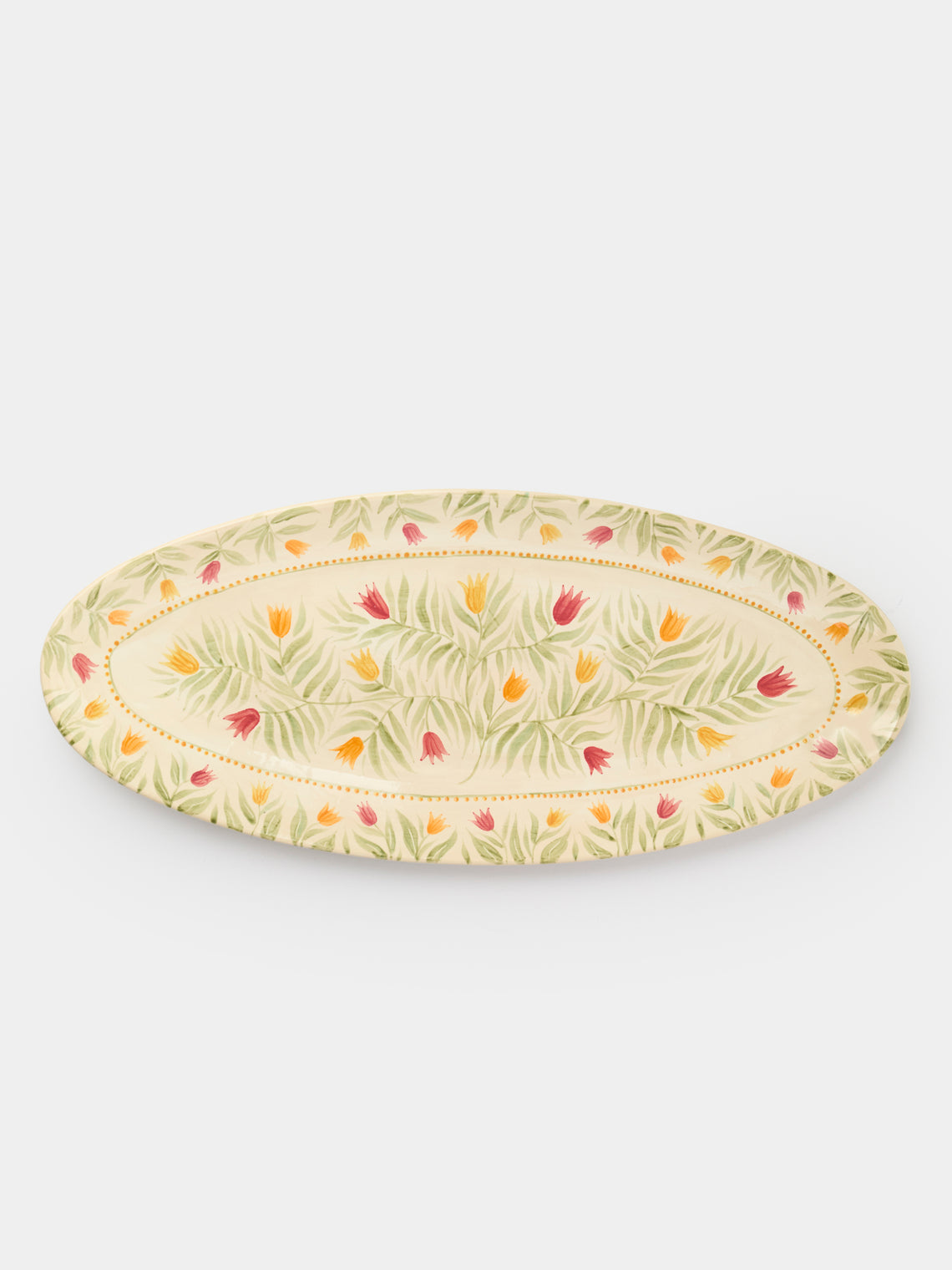 Rosanna Corfe - Tulips Hand-Painted Ceramic Oval Platter - Cream - ABASK - 