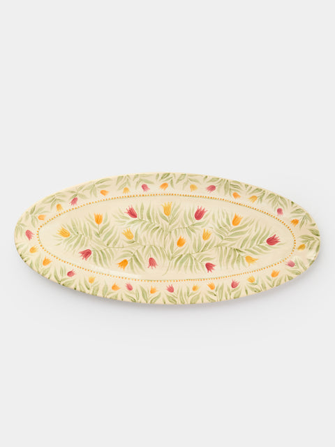 Rosanna Corfe - Tulips Hand-Painted Ceramic Oval Platter - Cream - ABASK - 