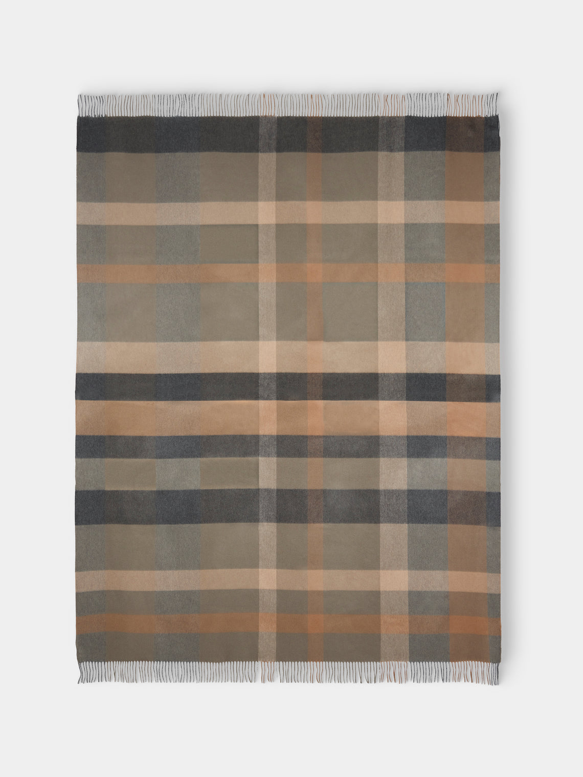 Johnstons of Elgin - Umbra Plaid Cashmere Throw (75in/1.9m) - Beige - ABASK - 
