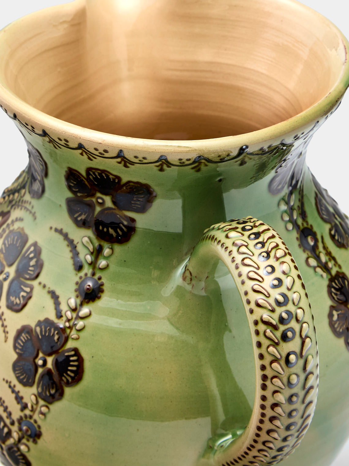 Poterie d’Évires - Flowers Hand-Painted Ceramic Large Round Jug - Green - ABASK