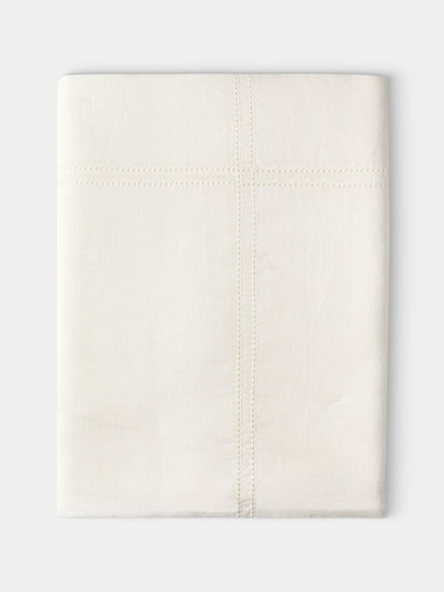Volga Linen - Double Hem-Stitch Linen Check Rectangular Tablecloth (177in/4.5m) - Ivory - ABASK - 