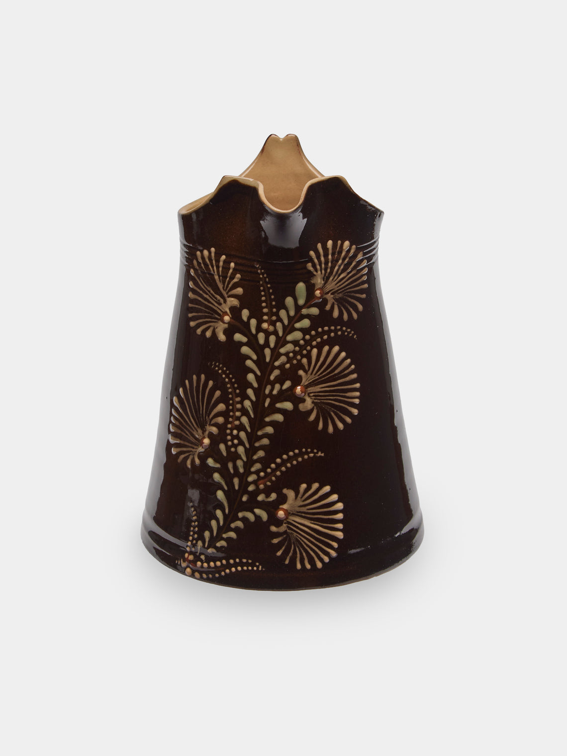 Poterie d’Évires - Flowers Hand-Painted Ceramic Milk Jug - Dark brown - ABASK