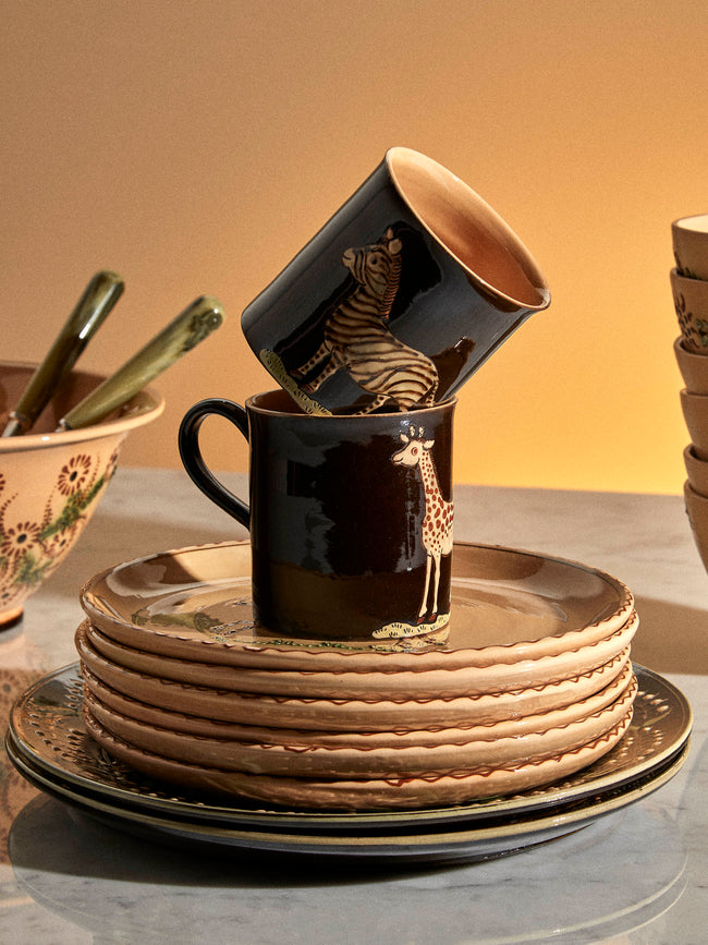 Poterie d’Évires - Safari Hand-Painted Ceramic Mugs (Set of 6) - Dark brown - ABASK