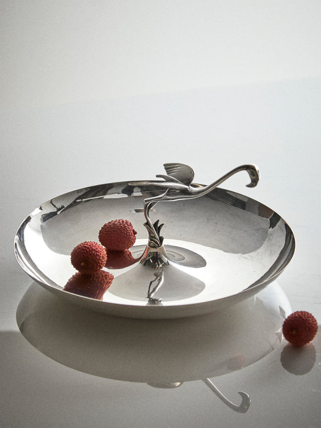 Antique and Vintage - 1930s Milanese Solid Silver Flamingo Serving Dish - Silver - ABASK