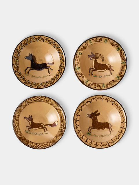 Poterie d’Évires - Animals Hand-Painted Ceramic Breakfast Bowls (Set of 4) - Cream - ABASK - 