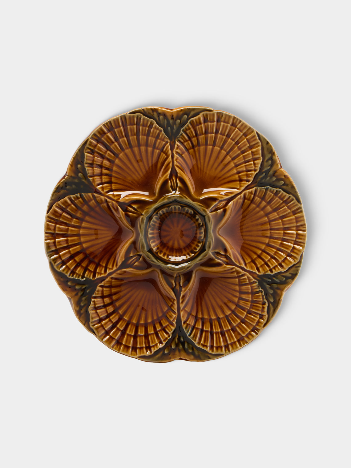 Antique and Vintage - 1950s Ceramic Oyster Plates – 9in/23.5cm (Set of 10) - Brown - ABASK