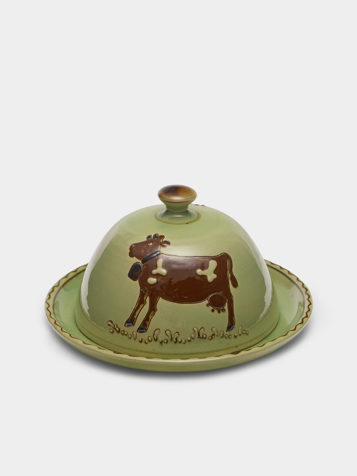 Poterie d’Évires - Cows Hand-Painted Ceramic Large Lidded Butter Dish - Green - ABASK - 