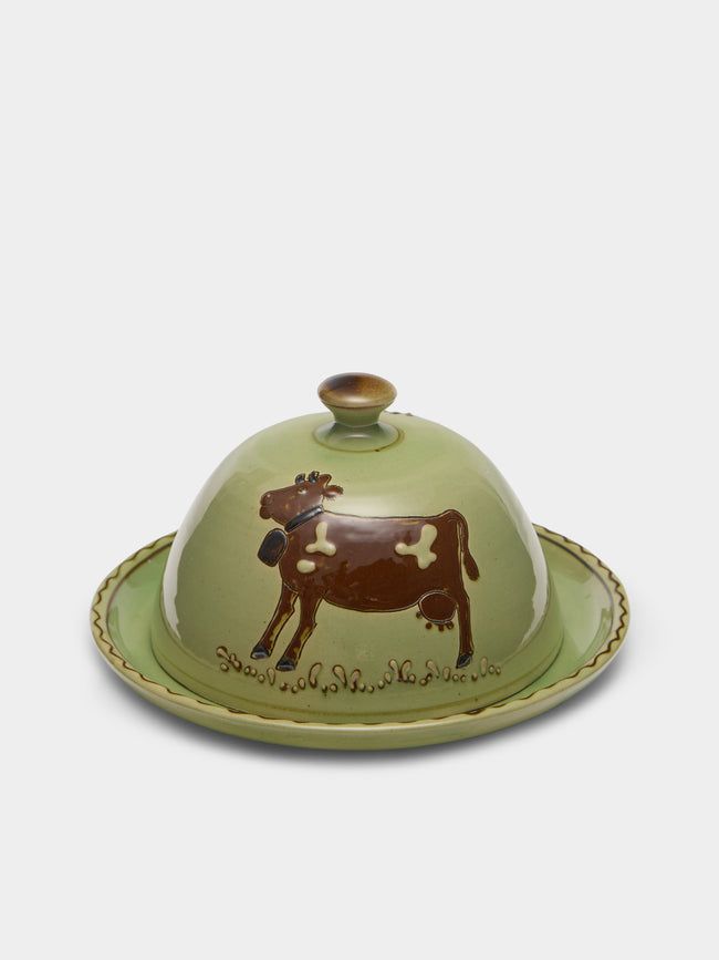 Poterie d’Évires - Cows Hand-Painted Ceramic Large Lidded Butter Dish - Green - ABASK - 